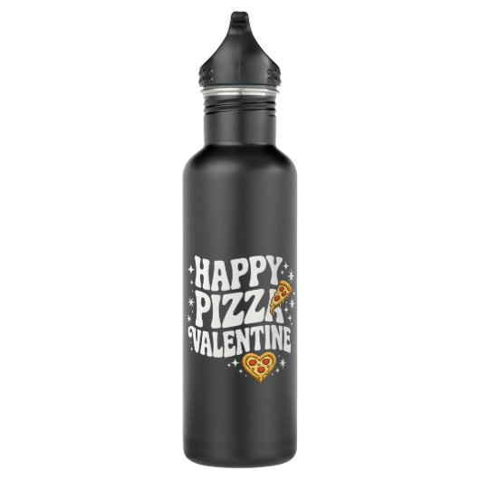 Happy Pizza Valentine Funny Pizza Love Design Edelstahlflasche (Rechts)