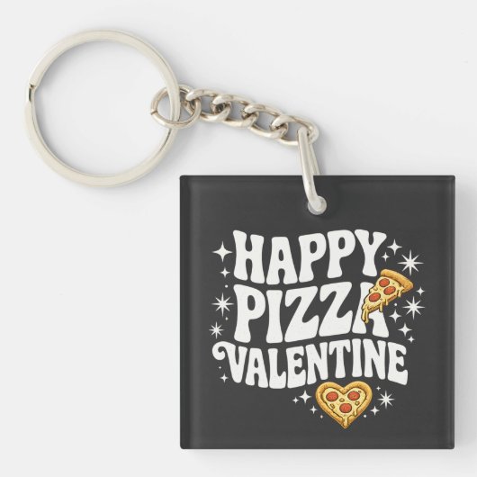 Happy Pizza Valentine Funny Pizza Love Design Schlüsselanhänger (Vorderseite)