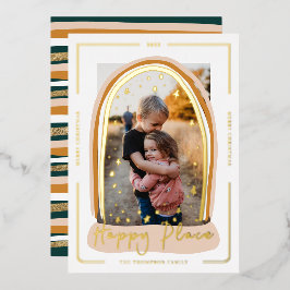 Happy Place Modern Snow Globe Weihnachts-Foto Folien Feiertagskarte