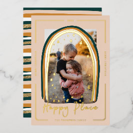 Happy Place Modern Snow Globe Weihnachts-Foto Folien Feiertagskarte