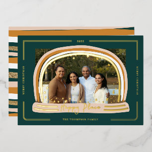 Happy Place Modern Snow Globe Weihnachts-Foto Folien Feiertagskarte