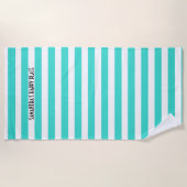 Happy Place Neon Aqua und White Stripe Beach Handt Strandtuch (Vorderseite)