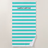 Happy Place Neon Aqua und White Stripe Beach Handt Strandtuch (Vorderseite)