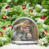 Happy Place Simple Modern Script 2 Family Photo Schneekugeln (Weihnachten)