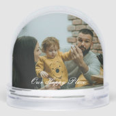 Happy Place Simple Modern Script 2 Family Photo Schneekugeln (Rückseite)