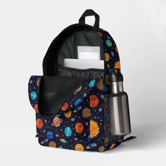 Happy Planets Backpack #3 Bedruckter Rucksack (Rückseitige Ecke links (Offen) )