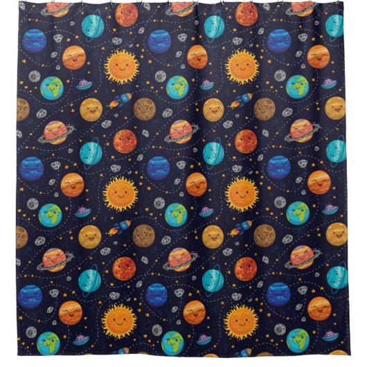 Happy Planets Duschvorhang (Vorderseite)