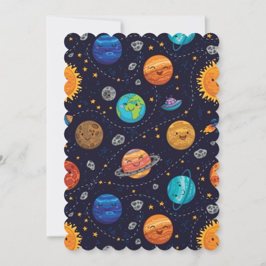 Happy Planets Flat Greeting Card Einladung (Rückseite)