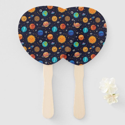 Happy Planets Hand Fans Fächer (Vorne und Hinten)