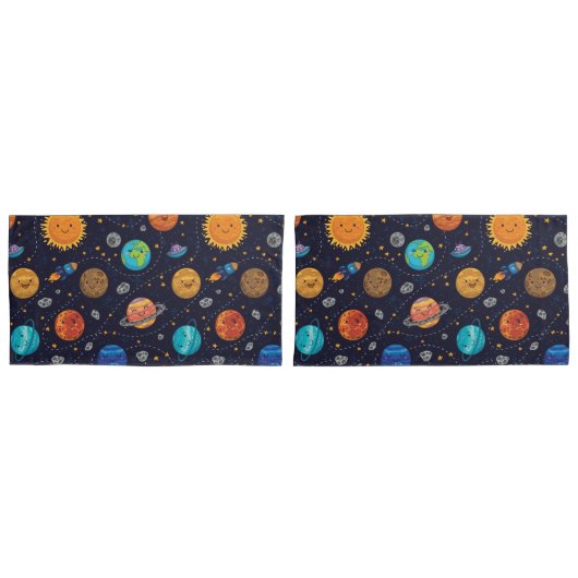 Happy Planets Pillowcases Kissenbezug (Vorderseite-Set)