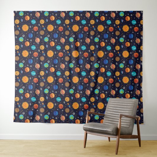 Happy Planets Tapestry Wandteppich (Beispiel (Horizontal))