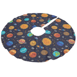 Happy Planets Tree Skirt Leinenimitat Weihnachtsbaumdecke