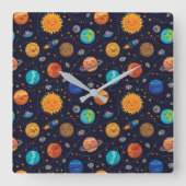 Happy Planets Wall Clock Quadratische Wanduhr (Vorderseite)