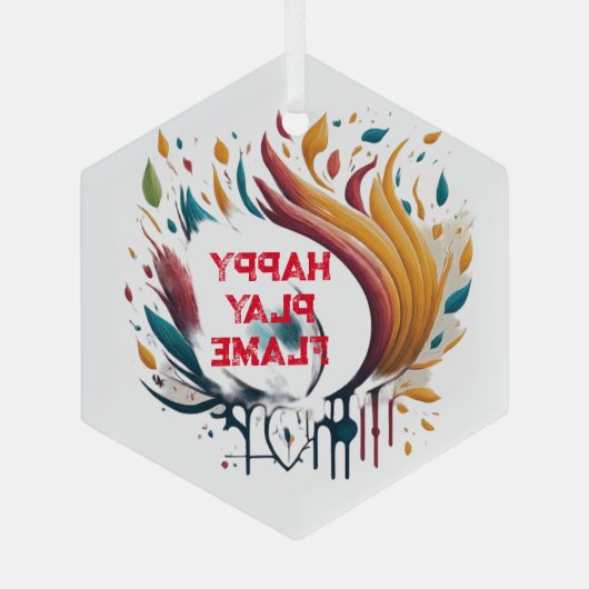 Happy Play Flame Design Ornament Aus Glas (Rückseite)