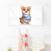Happy Playful Pup Big Bly Corgi lächelt T-Shirt lu Banner (Insitu)
