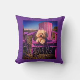 Happy Playful Shih Tzu Puppy Smiles Among Flowers Kissen