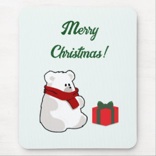 Happy Polar Bear in Red Scarf, Weihnachten Cartoon Mousepad