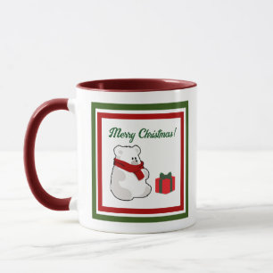 Happy Polar Bear in Red Scarf, Weihnachten Cartoon Tasse
