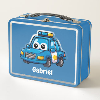 Happy Police Car, Boys, Personalized Blue  Metall Brotdose