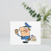 Happy Police Officer Eating Donut Postkarte (Stehend Vorderseite)