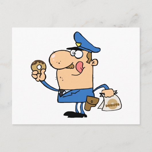 Happy Police Officer Eating Donut Postkarte (Vorderseite)