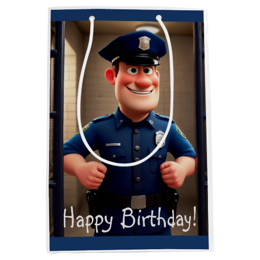 Happy Policeman Birthday Mittlere Geschenktüte (Vorderseite)