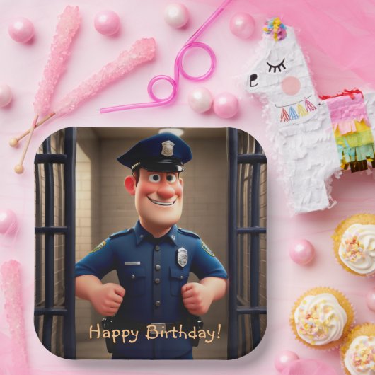 Happy Policeman Birthday Pappteller (Party)