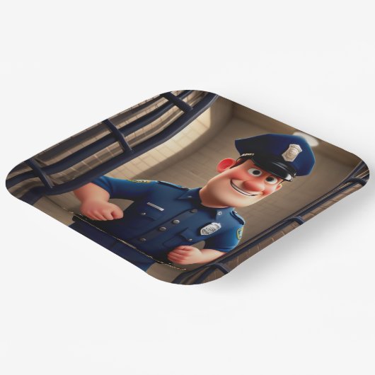 Happy Policeman Birthday Pappteller (Gewinkelt)