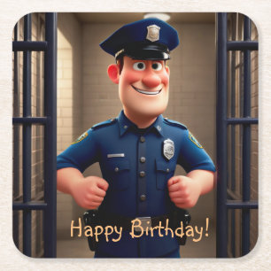Happy Policeman Birthday Rechteckiger Pappuntersetzer