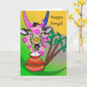 Happy Pongal, dekorierte Kuh, Pongalreifen, Zucker Karte (Gelbe Blume)