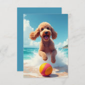 Happy Poodle auf der Beach Note Card Dankeskarte (Vorne/Hinten)