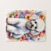 Happy Poodle Colorful Watercolor Puppy Puzzle (Horizontal)