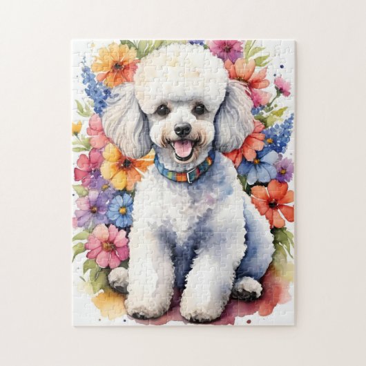 Happy Poodle Colorful Watercolor Puppy Puzzle (Vertikal)