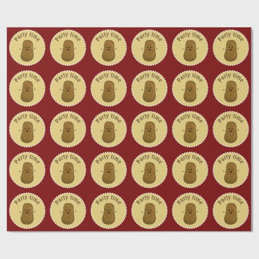 Happy Potato Party Time Deep Red Geschenkpapier (Flach)