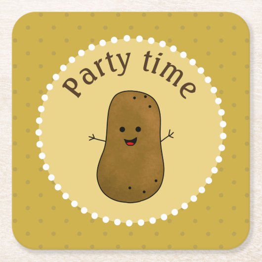 Happy Potato Party Time Rechteckiger Pappuntersetzer (Vorderseite)