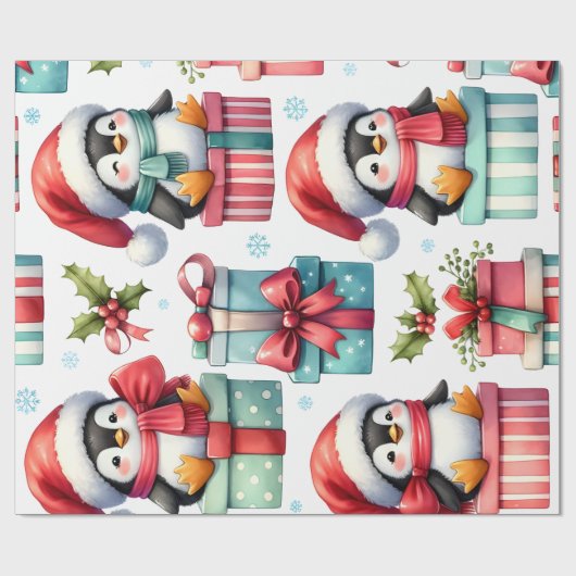 Happy Present Pinguins Wrapping Paper Geschenkpapier (Flach)