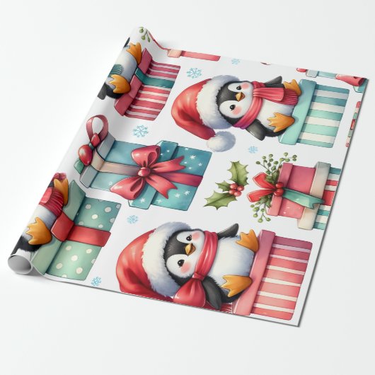 Happy Present Pinguins Wrapping Paper Geschenkpapier (Ungerollt)