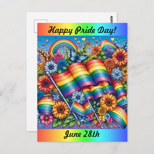 Happy Pride Day | 28. Juni Rainbow Postkarte (Vorne/Hinten)
