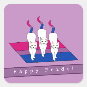 Happy Pride Katzen mit bisexueller Stolperflagge Quadratischer Aufkleber