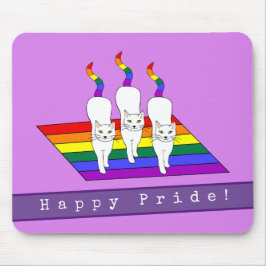 Happy-Pride-LGBT-Katzen mit Regenbogenflagge Mousepad