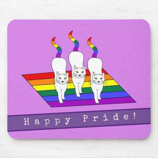 Happy-Pride-LGBT-Katzen mit Regenbogenflagge Mousepad (Vorne)