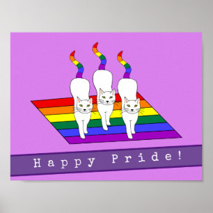 Happy Pride LGBT Katzen mit Regenbogenflagge Poster