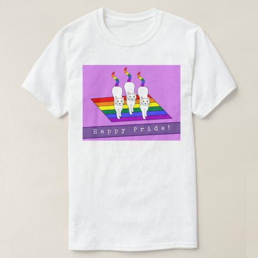 Happy-Pride-LGBT-Katzen mit Regenbogenflagge T-Shirt (Design vorne)