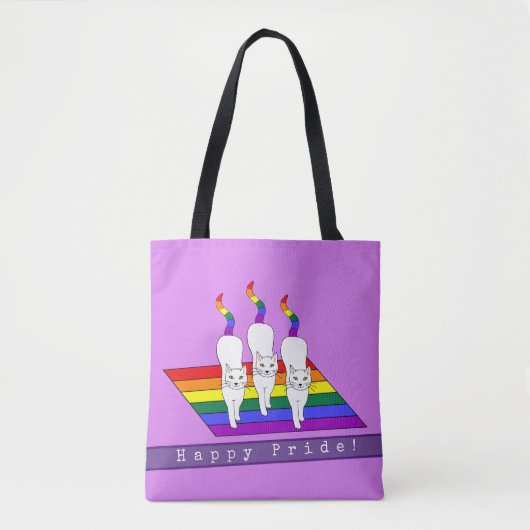 Happy-Pride-LGBT-Katzen mit Regenbogenflagge Tasche (Vorderseite)