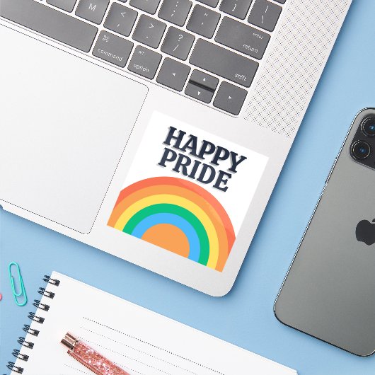 Happy Pride Minimalist Rainbow Sticker (Laptop mit iPhone)