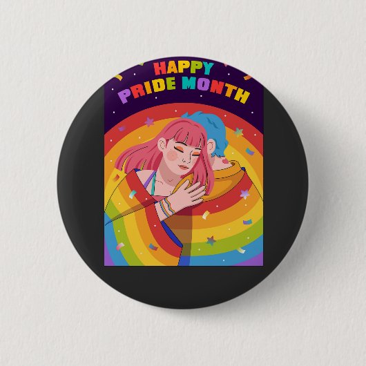 Happy Pride Month Embracing Liebe Regenbogen Button (Vorderseite)