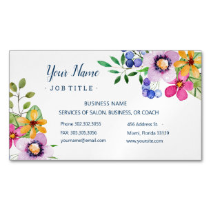 Happy Primary Colors Watercolor Floral Salon Magnetische Visitenkarte