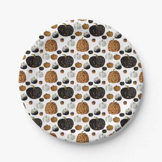 Happy print polka dots pumpkin pappteller (Vorderseite)