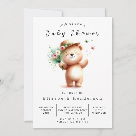 Happy Printable Bear Baby Dusche Einladung (Vorderseite)