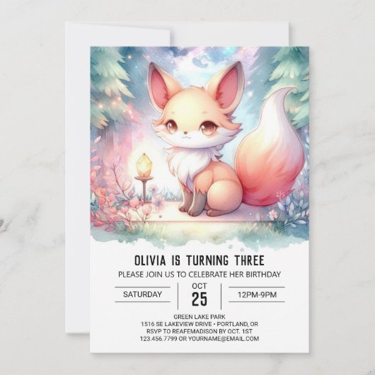 Happy Printable Fox Geburtstag digital Einladung (Vorderseite)